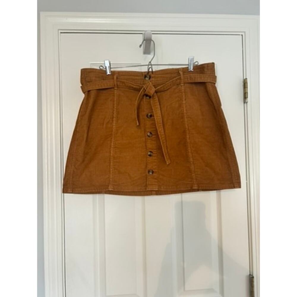 American Eagle Corduroy Mini Skirt Womens Size 16 Brown Button Front Belted Fall